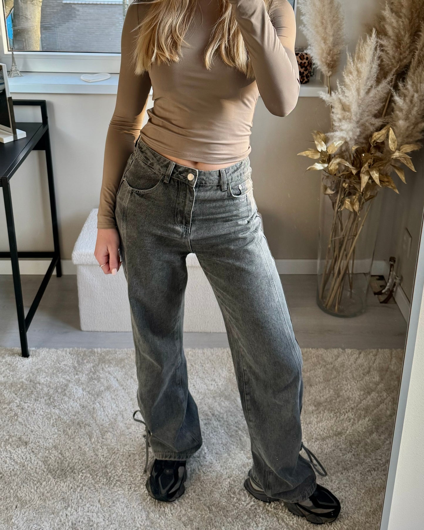 Grijze denim straight leg fit