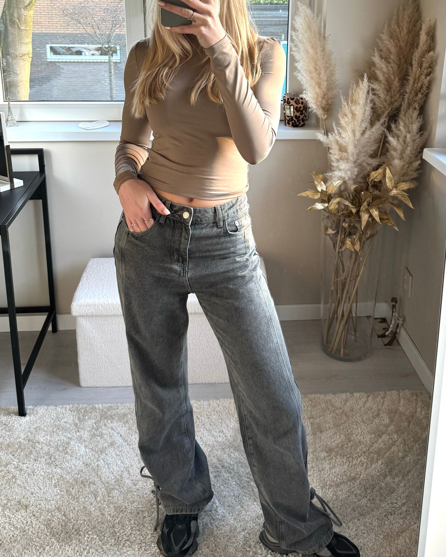 Grijze denim straight leg fit